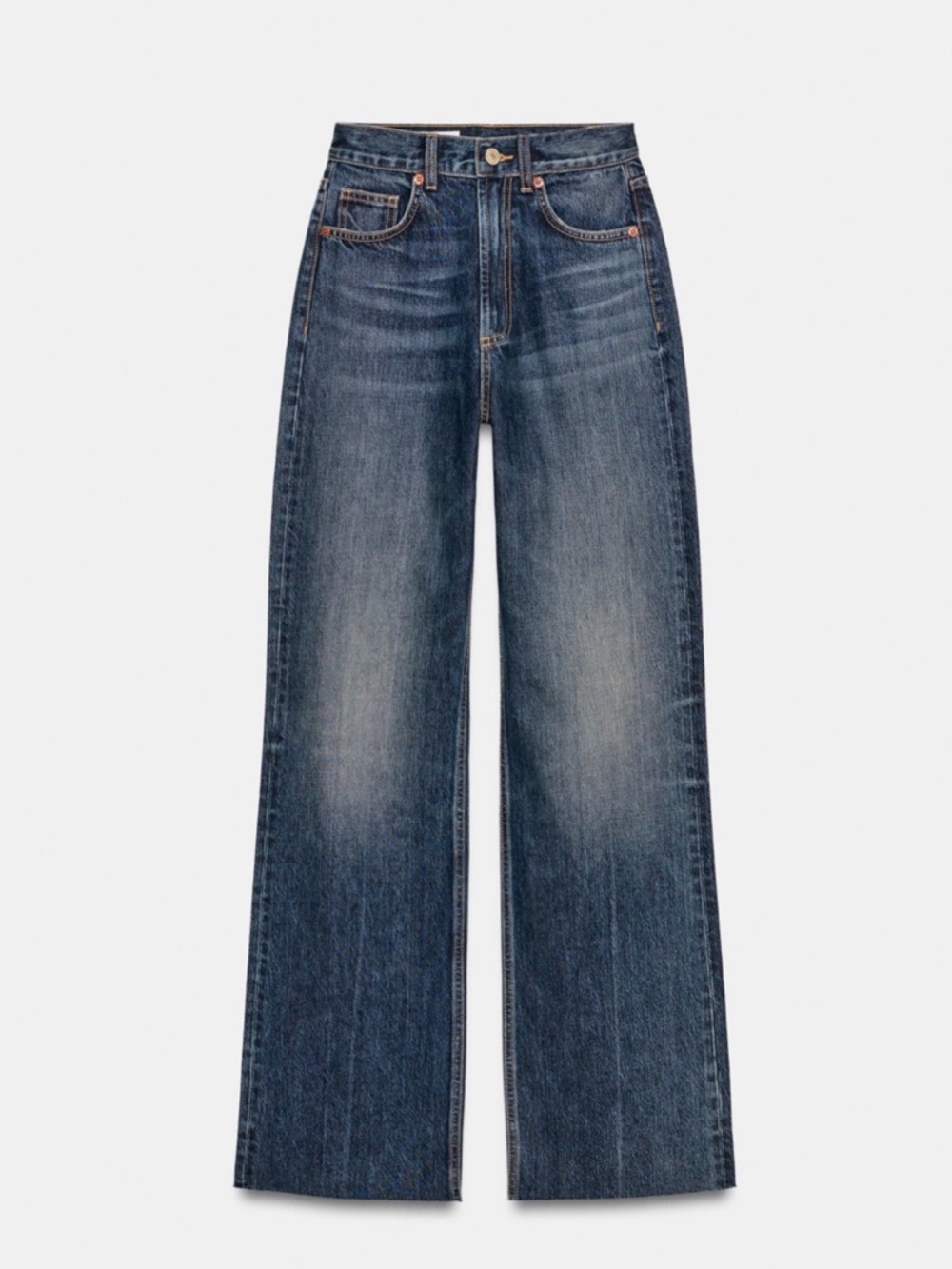Zara Womens Relaxed Straight Jeans in Dark Indigo Wash